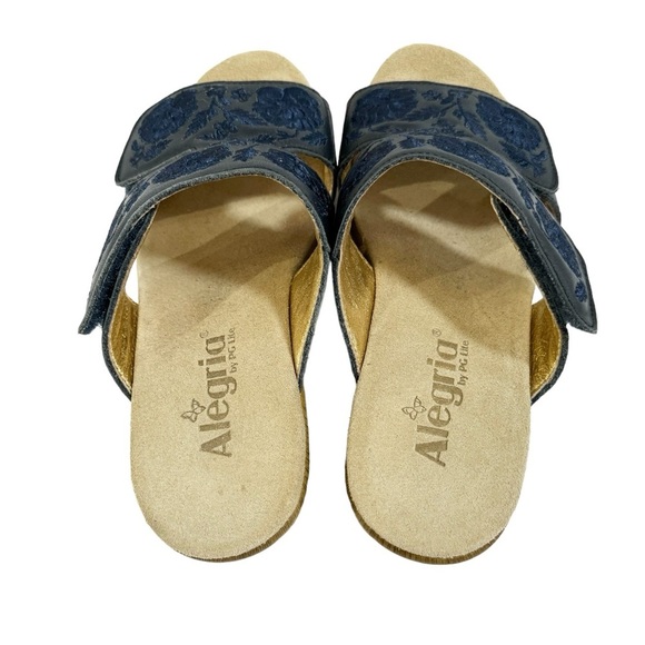 Alegria Blue Slide Sandals with Floral Pattern - Picture 7 of 10